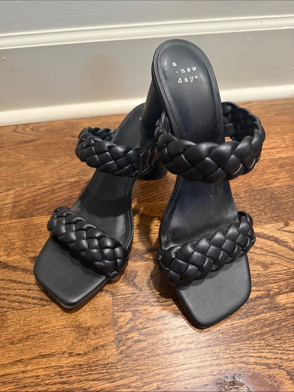 a new day Black Braided Double-Strap Heeled Sandals